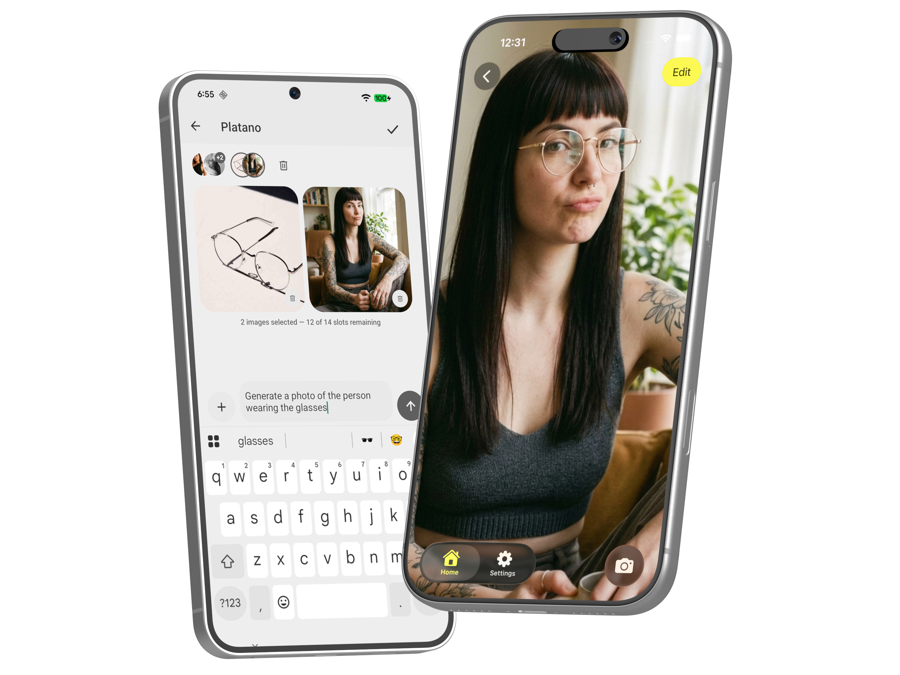 Platano React Native AI image app on iPhone with Gemini generation, RevenueCat paywall, and editor