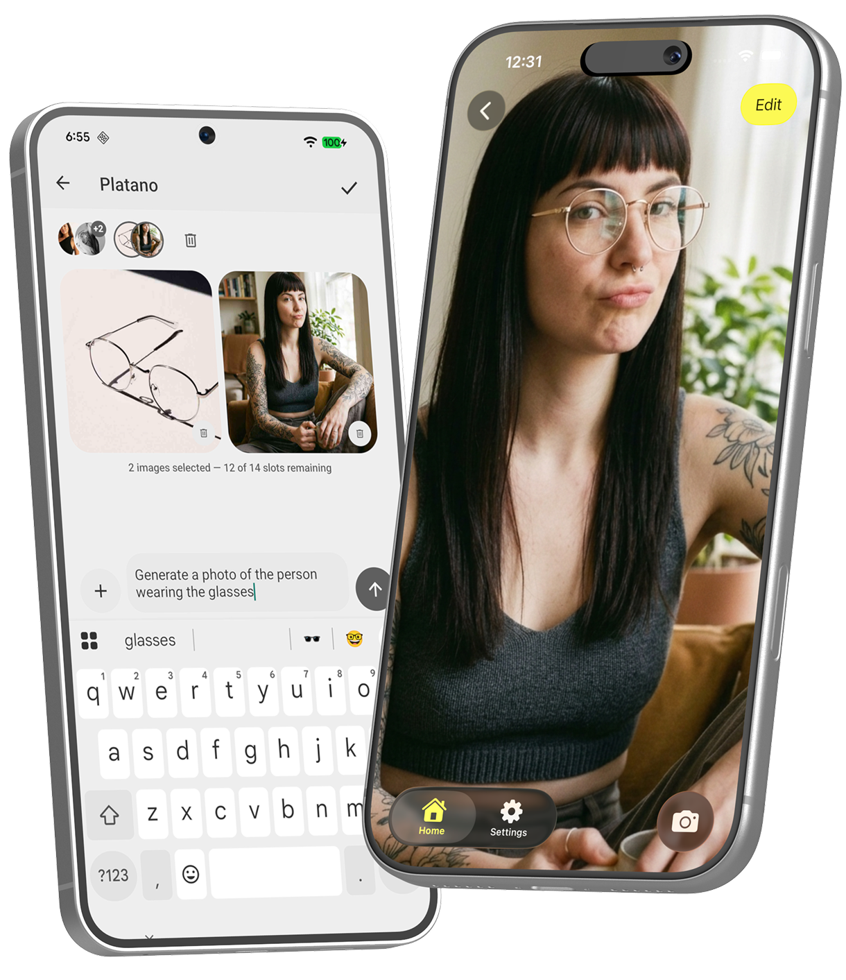 Platano React Native AI image app on iPhone with Gemini generation, RevenueCat paywall, and editor