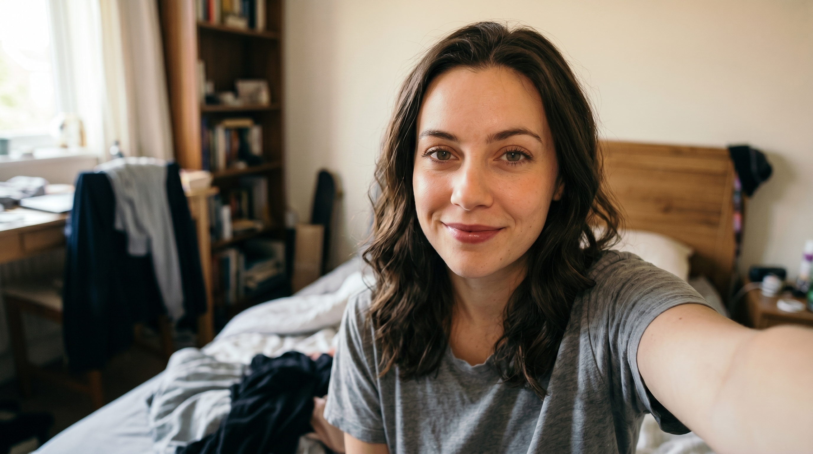 After: same selfie with makeup and glow-up edit